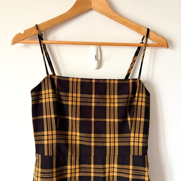Aritzia Wilfred New Classic Isabelle Check Plaid Mini Dress Black Yellow Size 4 - Picture 4 of 8